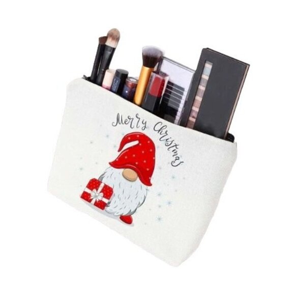 Gnome Santa Hat Makeup Linen Jewelry Zip Bag - Picture 2 of 3